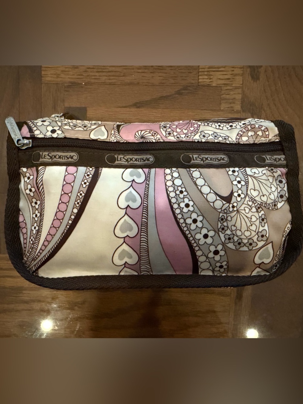 LeSportsac Pink and Brown Cosmetic Bag with Paisley Print